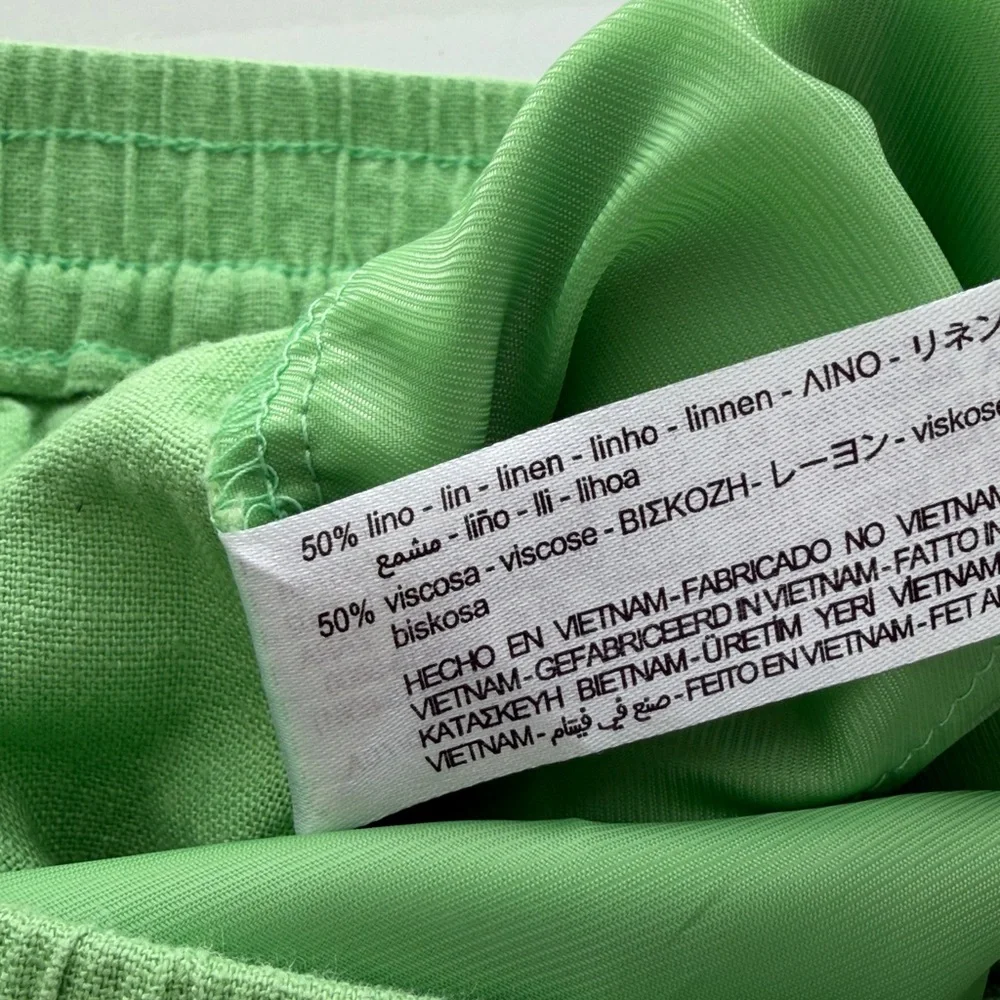Zara green wide leg Linen blend pants elastic waist lightweight summer M - Picture 4 of 6